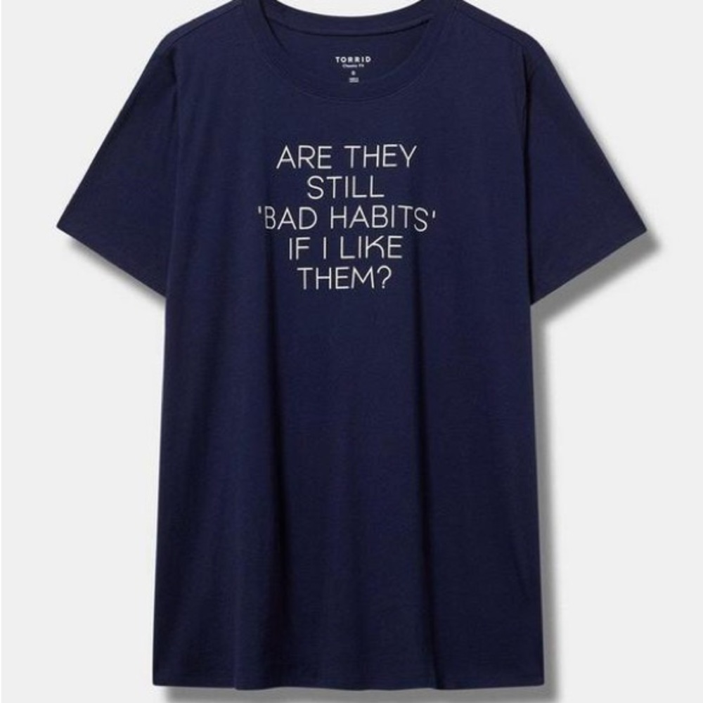 Torrid Navy Bad Habits Classic Fit Tee 100% Cotton NWT Torrid size 0 X